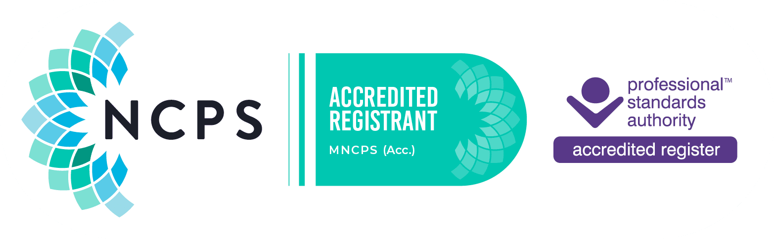 NCPS Accredited Registrant logo with Professional Standards Authority accredited register badge