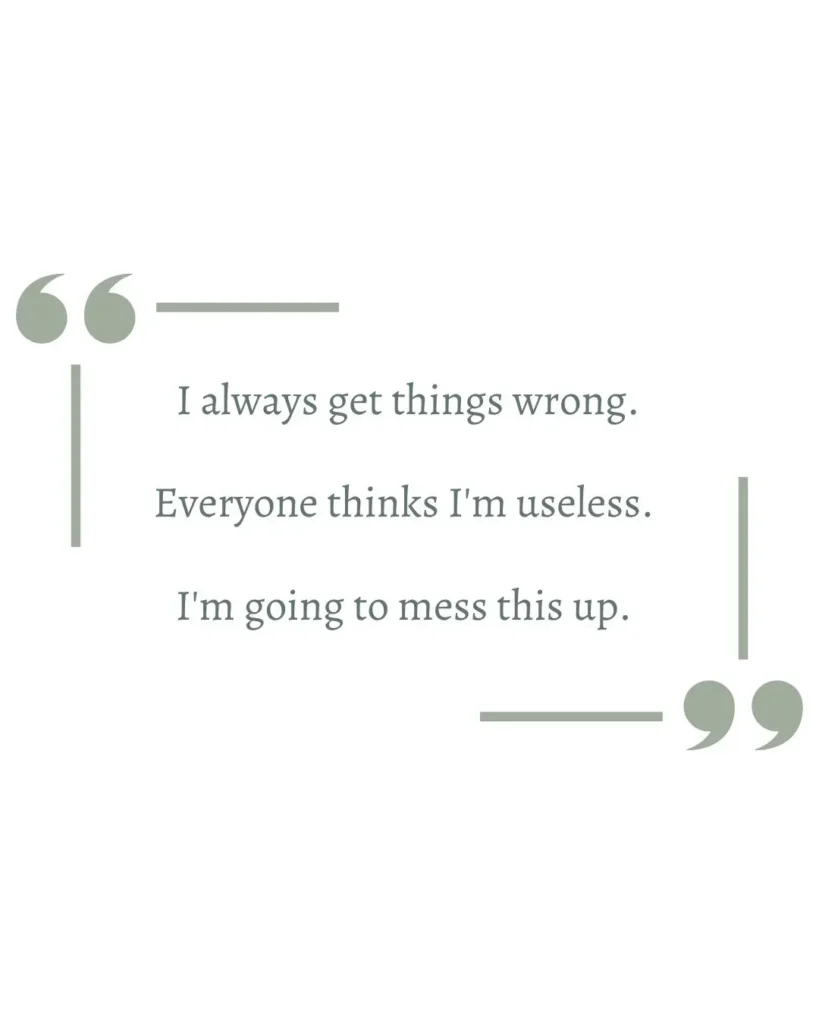 Examples of negative thoughts used in the Court Case worksheet to question anxious thinking.